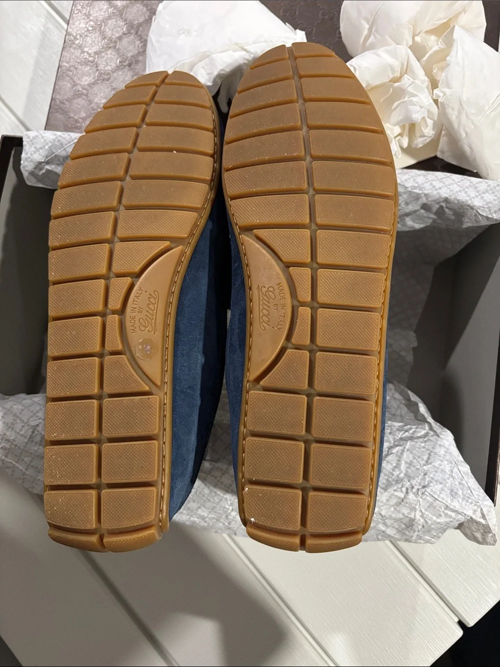Gucci Navy Suede Slip-On Loafers with Subtle GG Accent